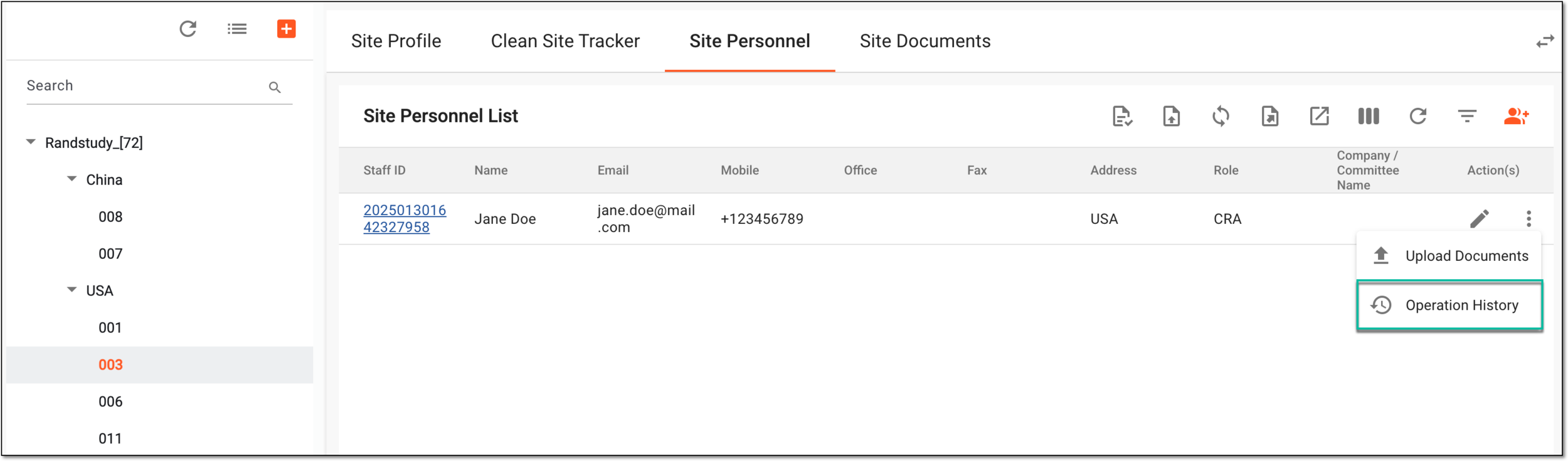 Accessing option to view operation history