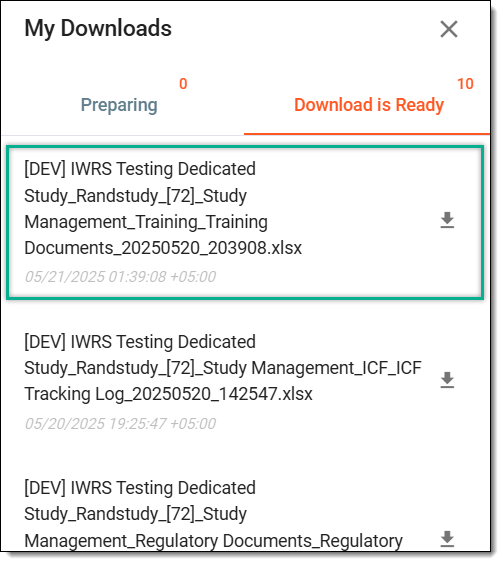 Downloading exported training document entries