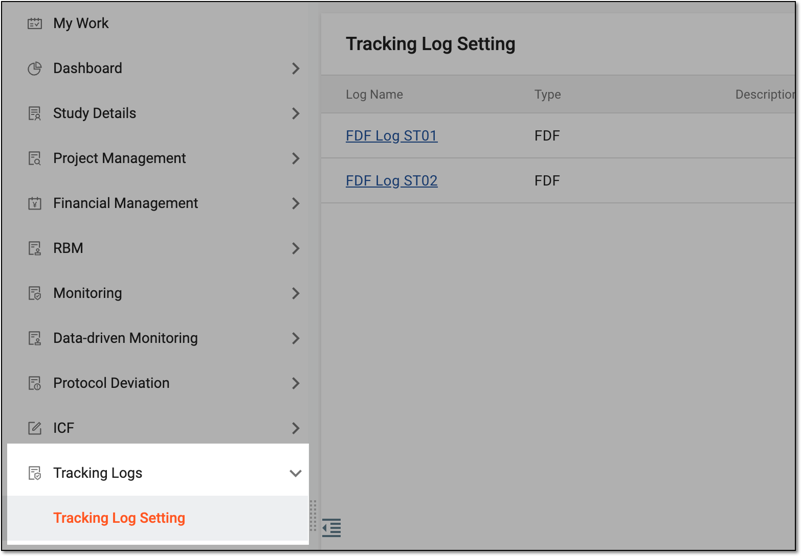 Accessing tracking log setting