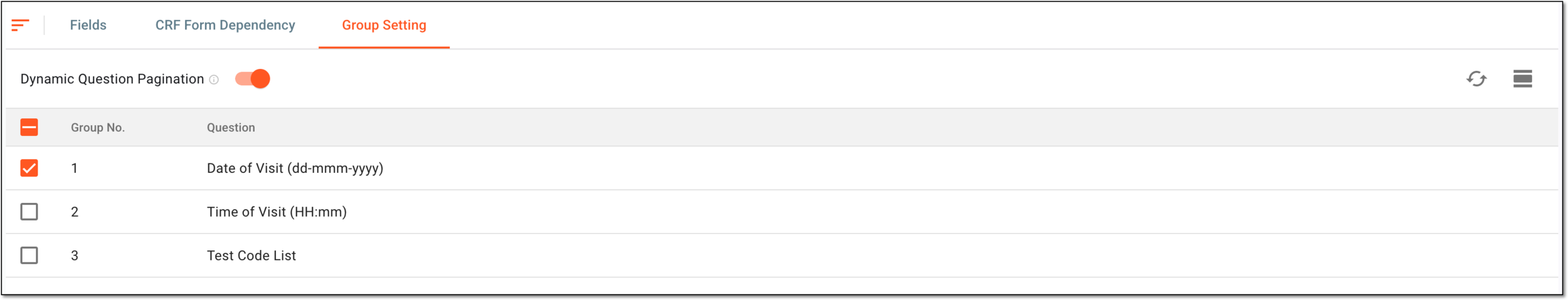 Configuring group setting for eCOA or eDiary form