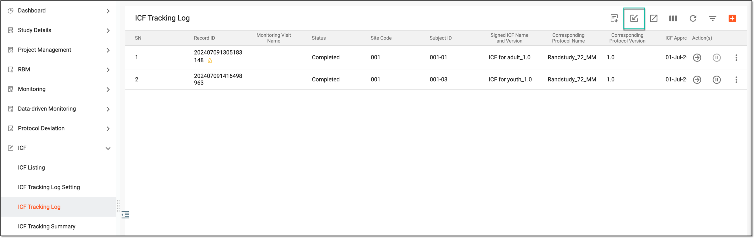 Importing ICF tracking record