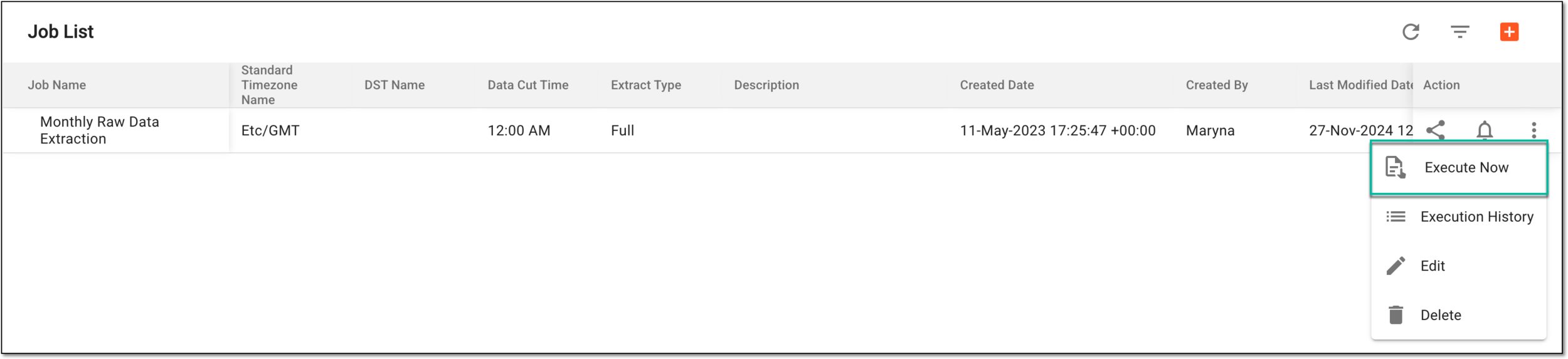 Selecting option to execute job