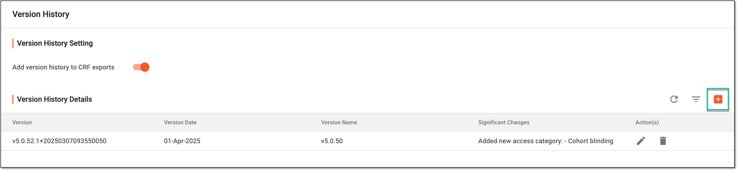 Selecting to add new version history record