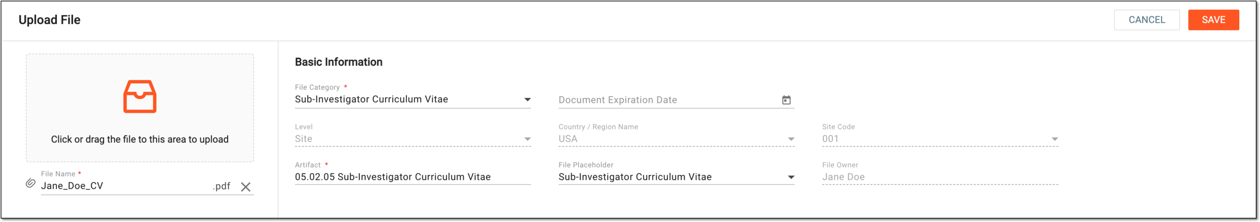 Uploading site personnel document