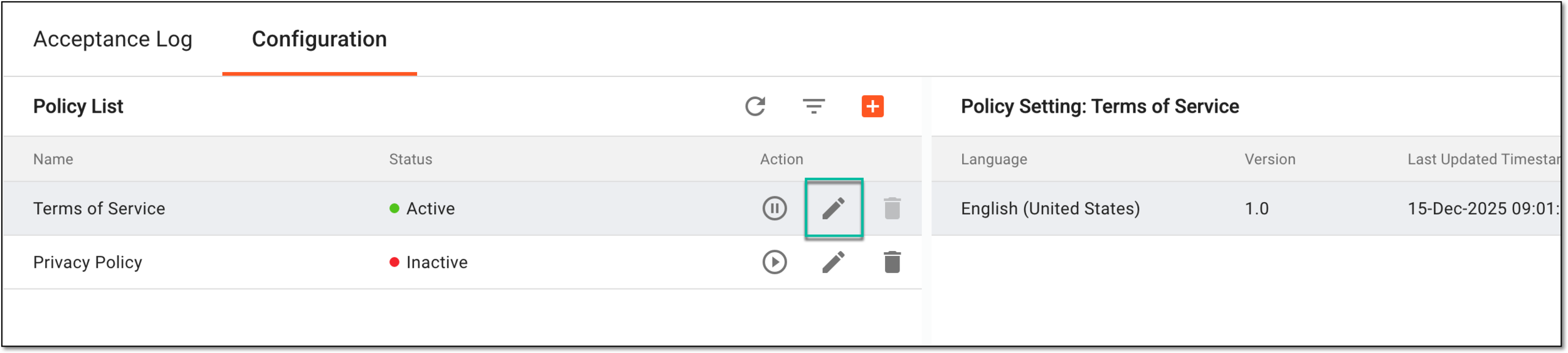 Selecting option to edit policy name