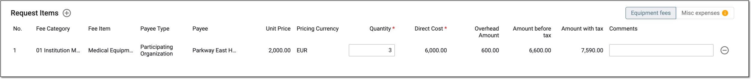 Completing item details for payment by quantity