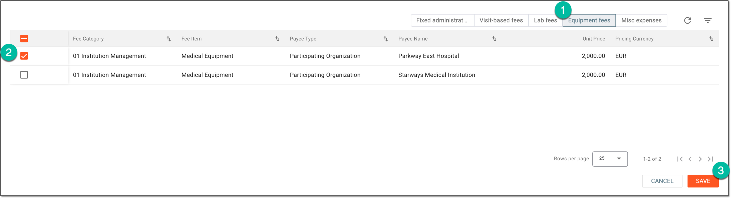 Selecting payable items to include in request