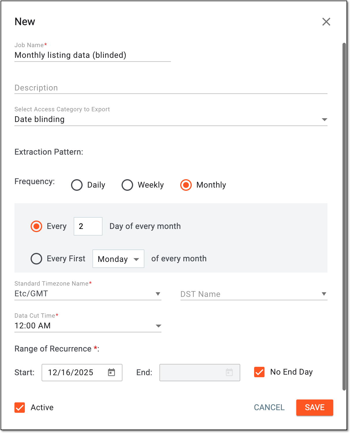Configuring listing data extraction job