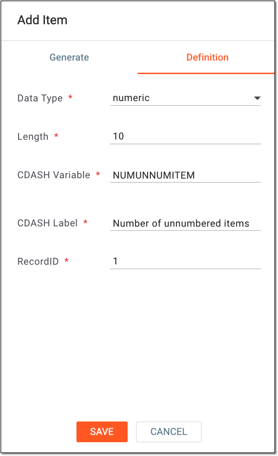 Specifying variable definition for integer item