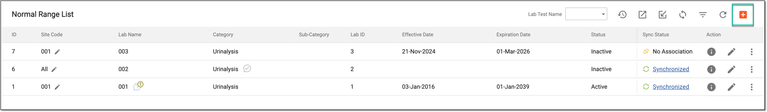 Selecting option to add normal range category