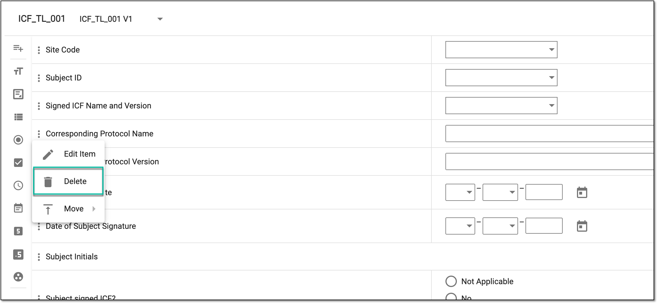Selecting to delete item