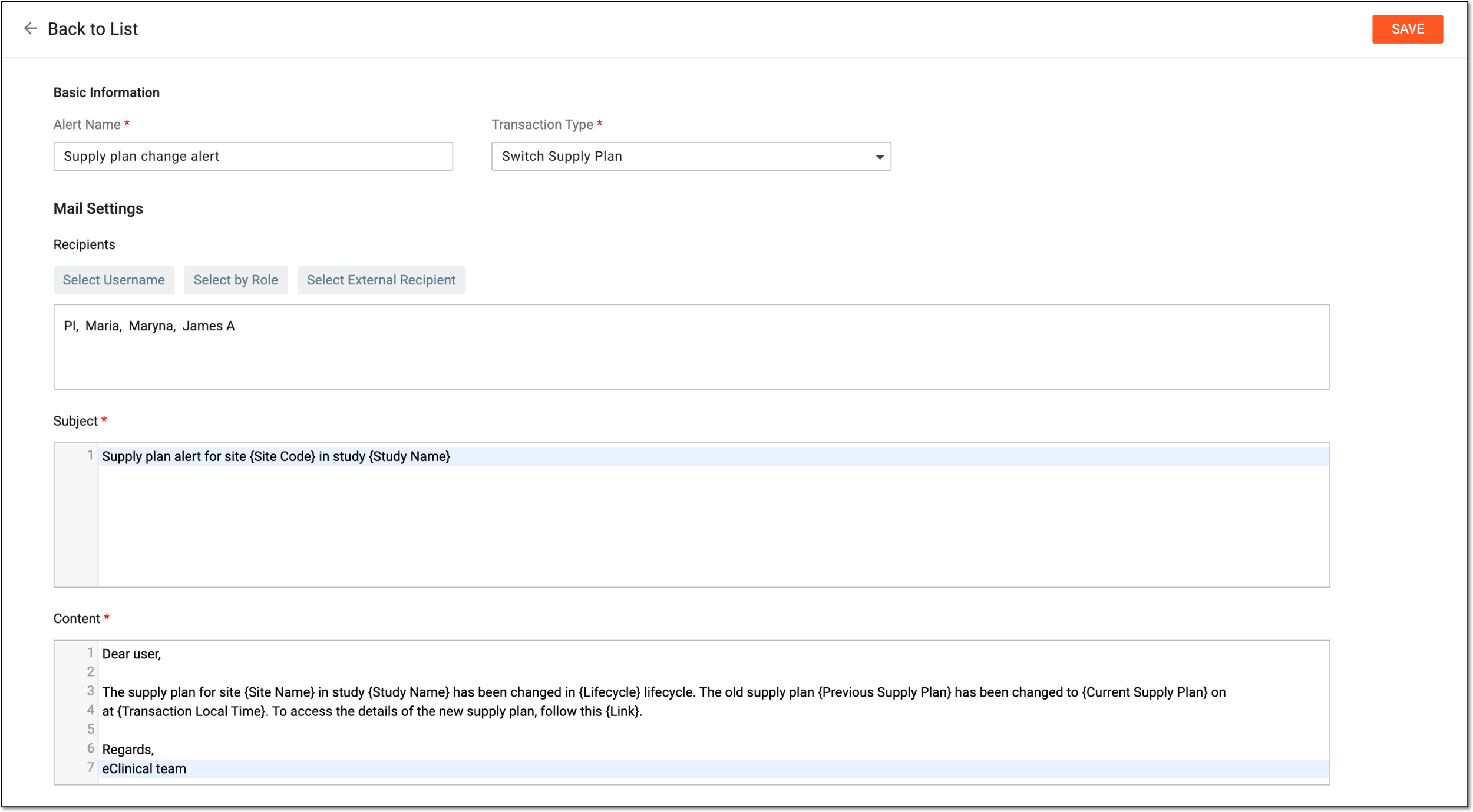 Configuring supply plan alert