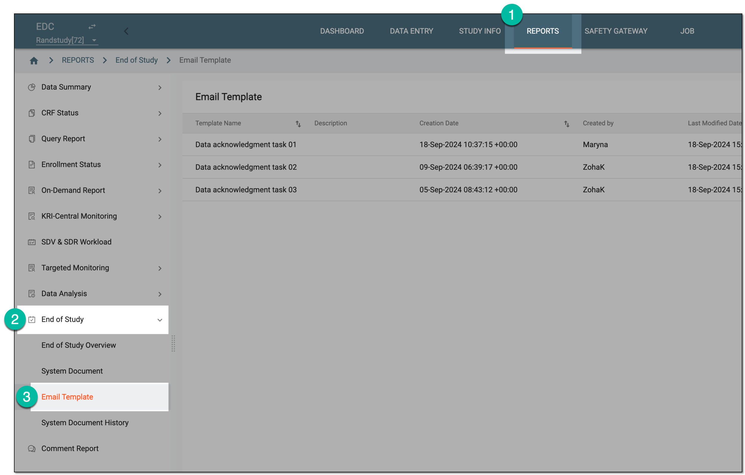 Accessing data acknowledgment email templates