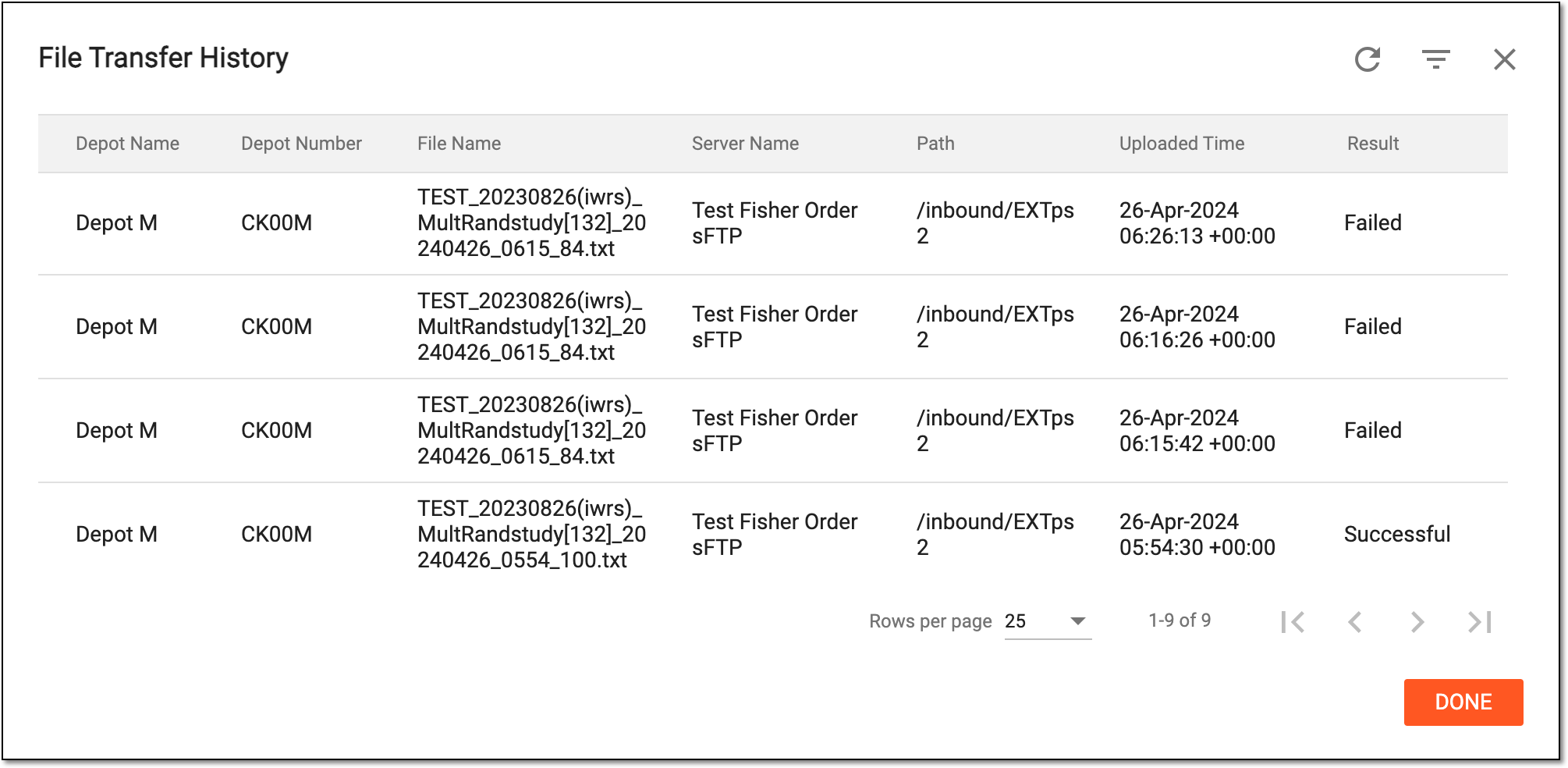Viewing order integration file history