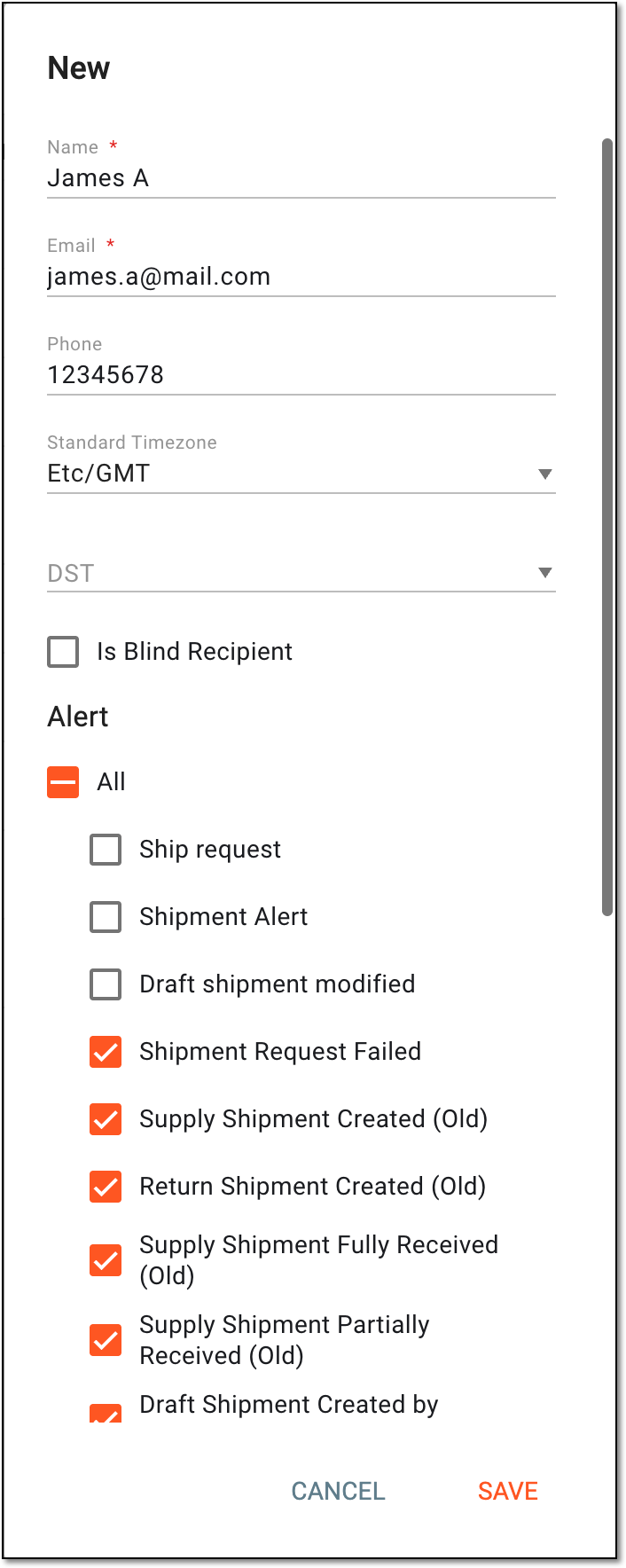 Configuring external recipient account