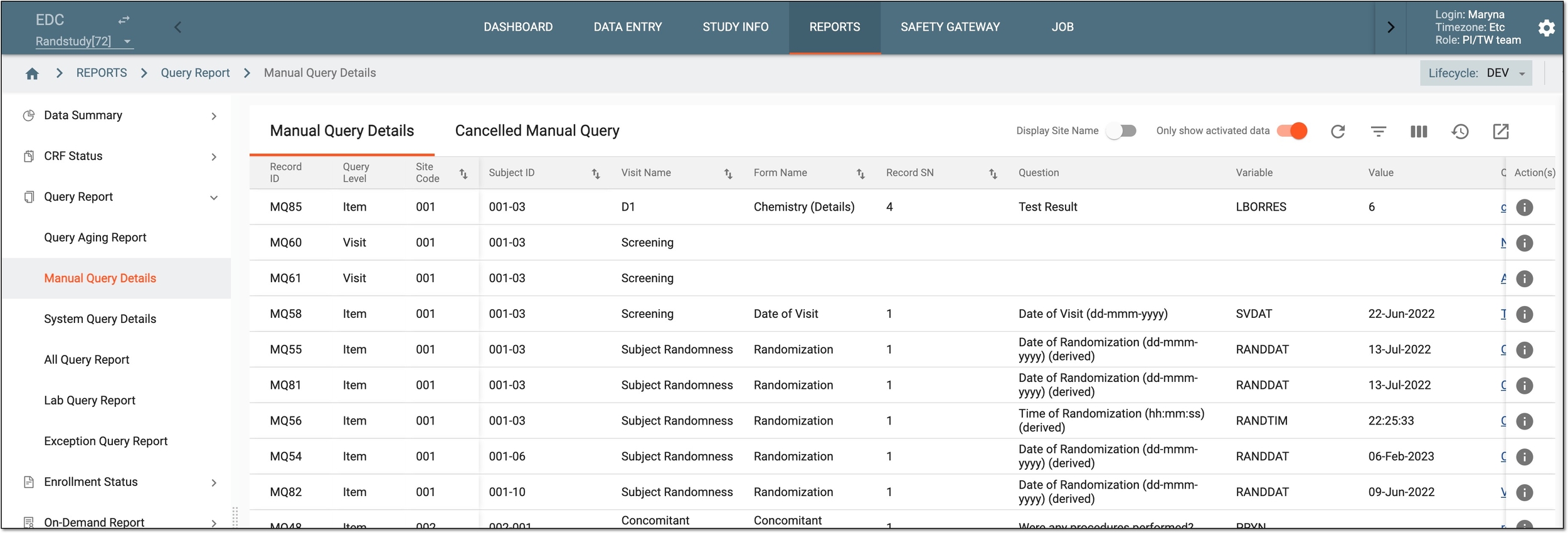 Accessing manual query report