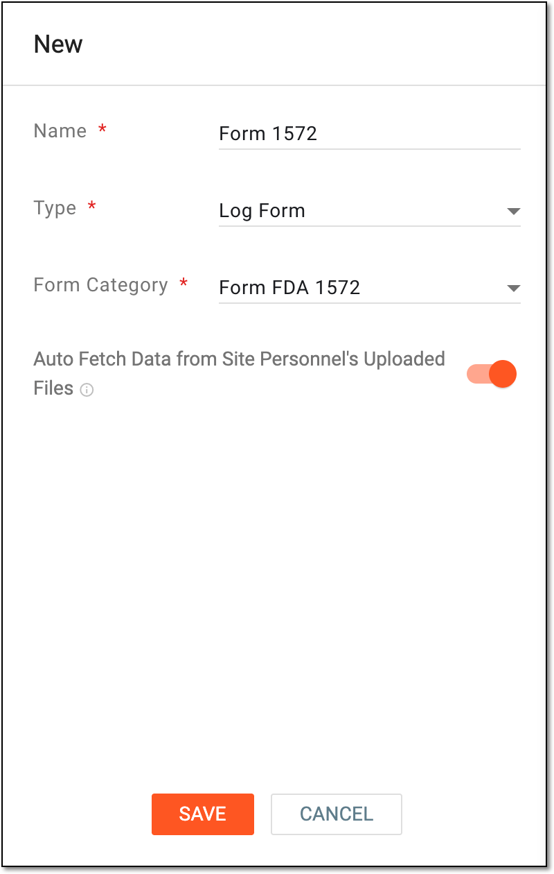 Configuring form for tracking log template