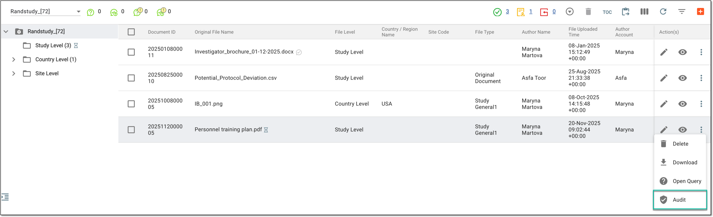 Locating file to audit in document warehouse