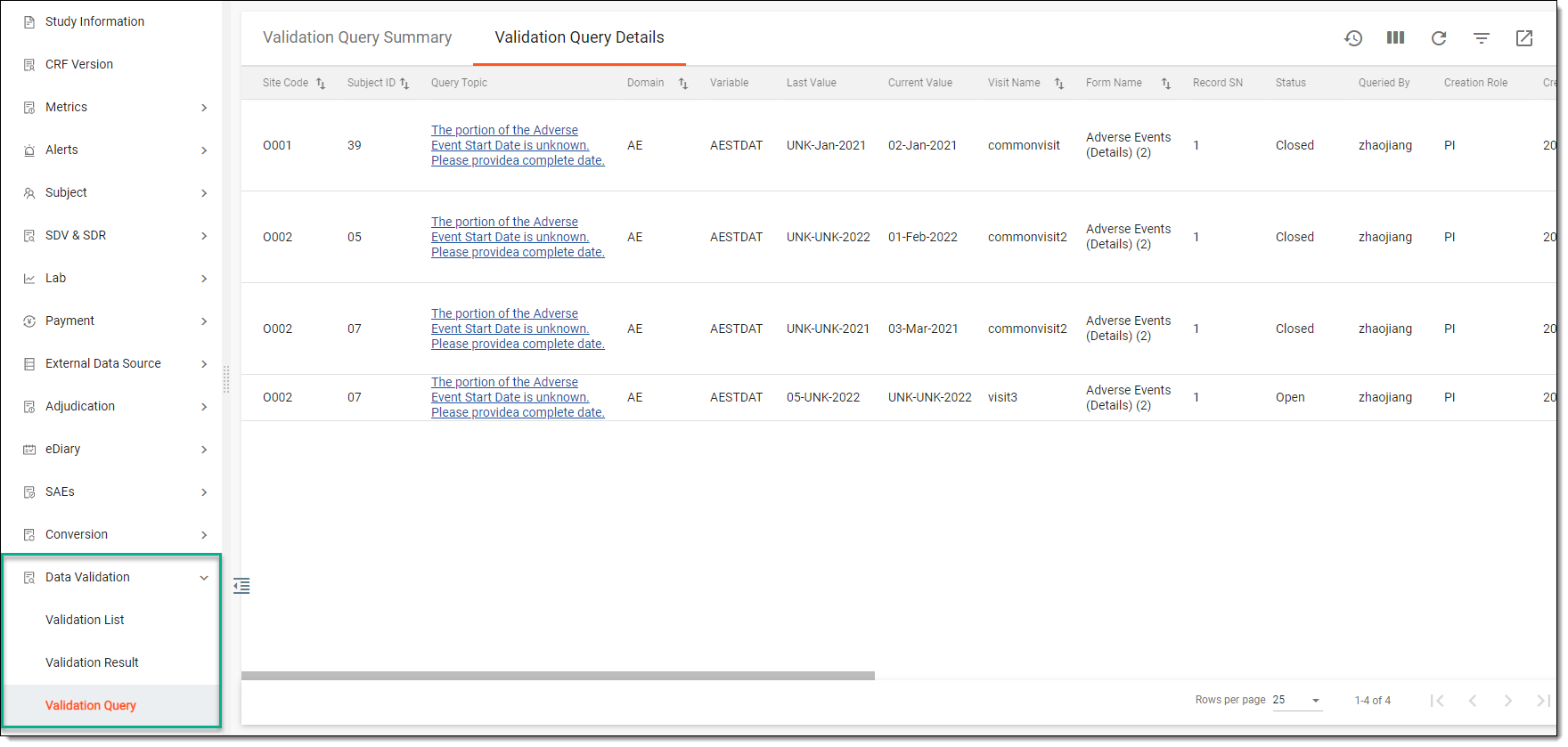 Data Validation tab