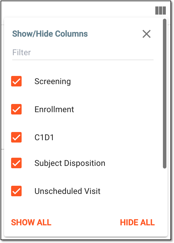 Selecting visible columns