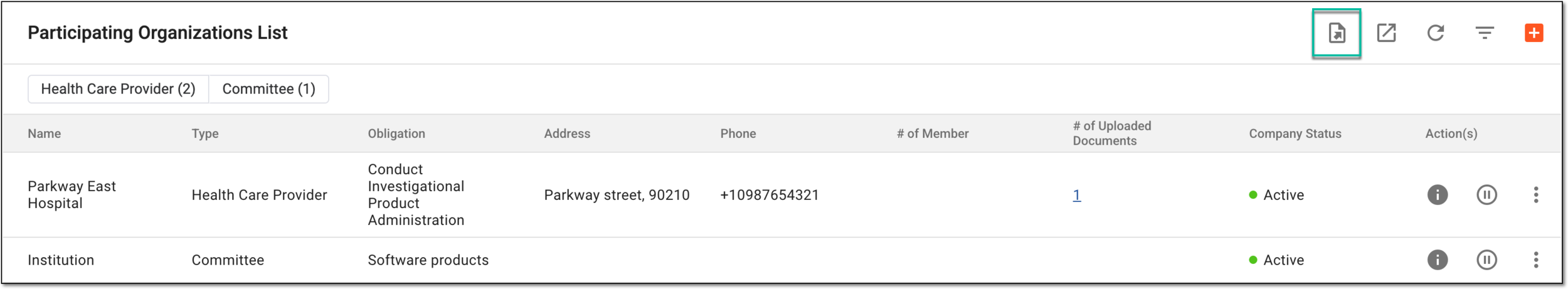 Accessing participating organization export history