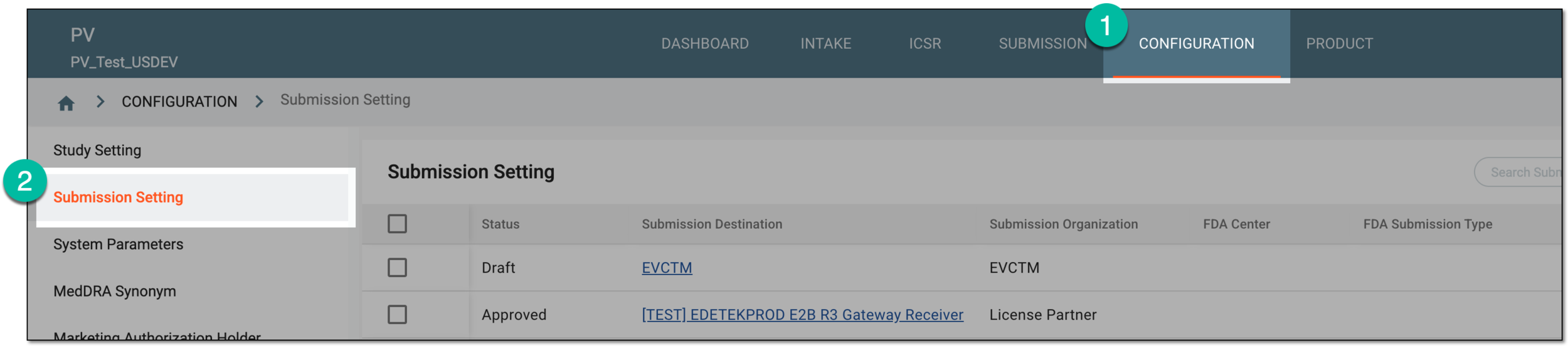 Accessing submission setting configuration
