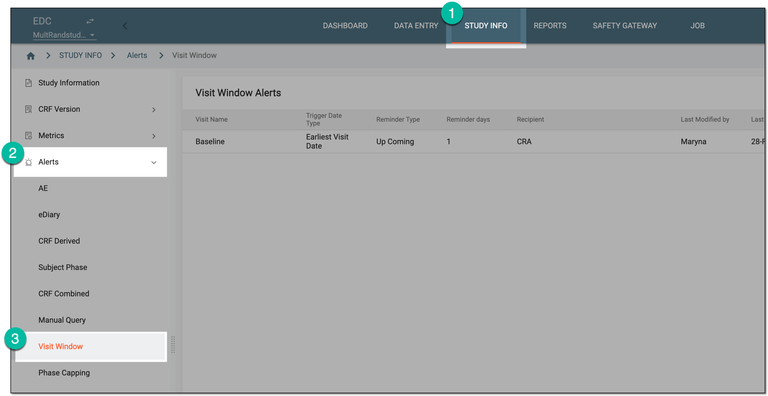 Accessing visit window alerts