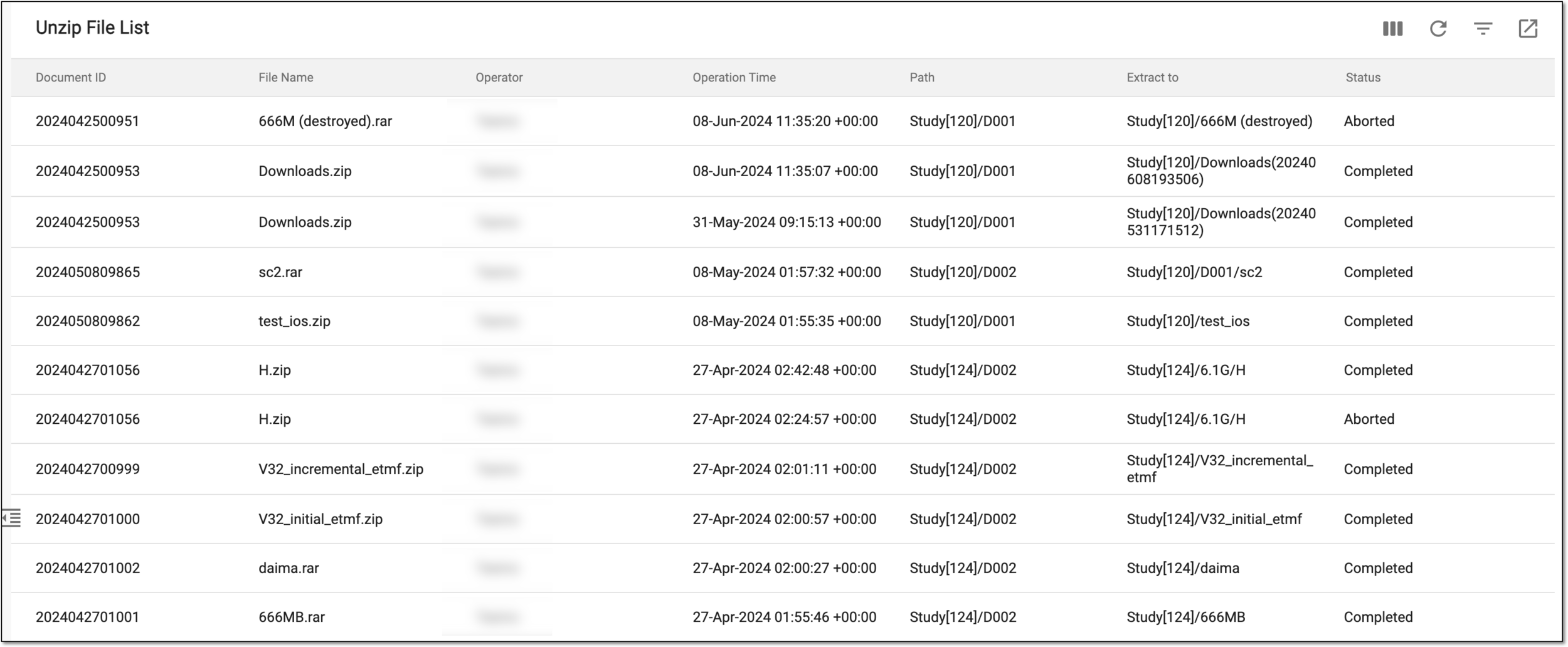 Viewing unzipped file list
