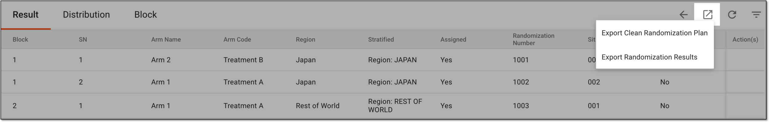 Exporting randomization result