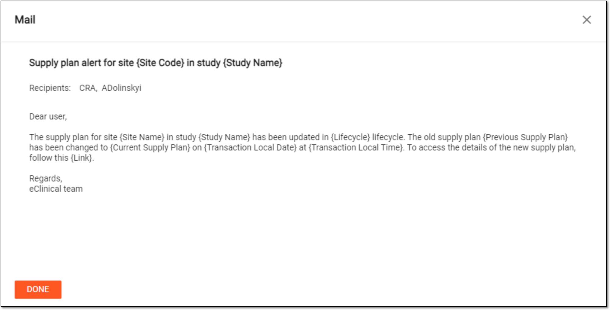 Previewing supply plan alert email