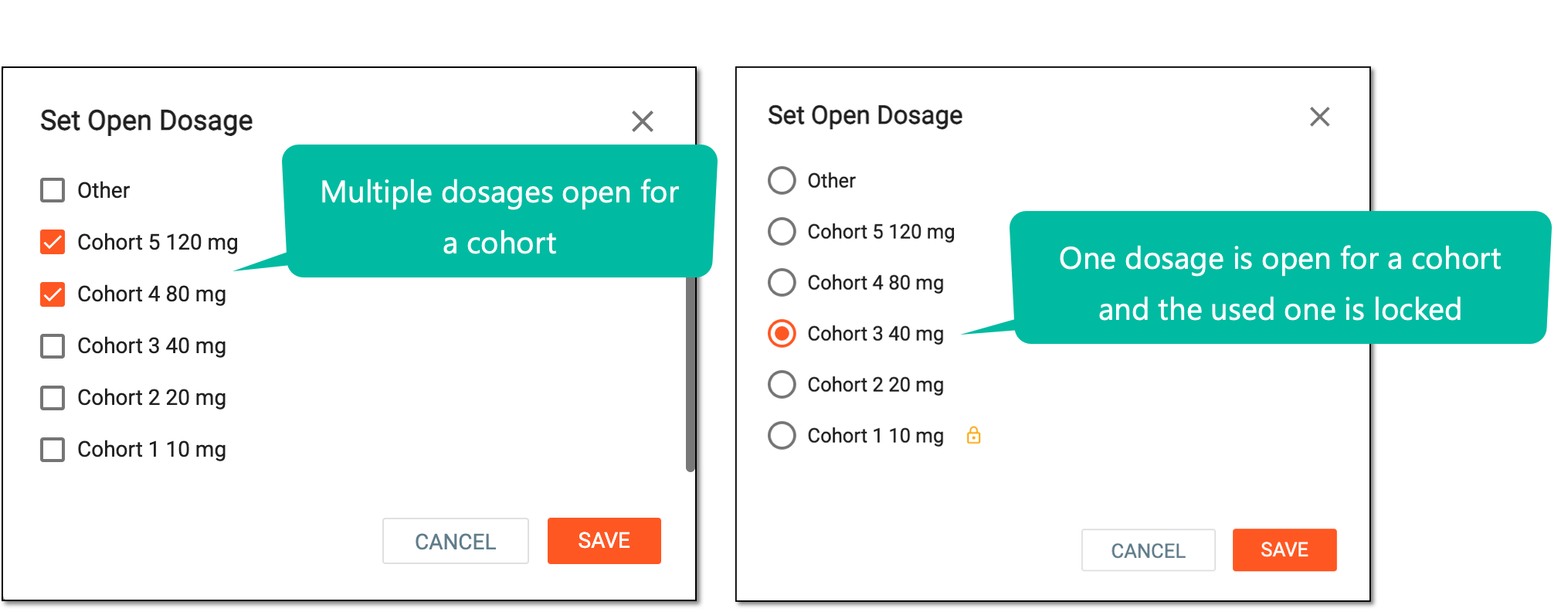 Setting open dosages