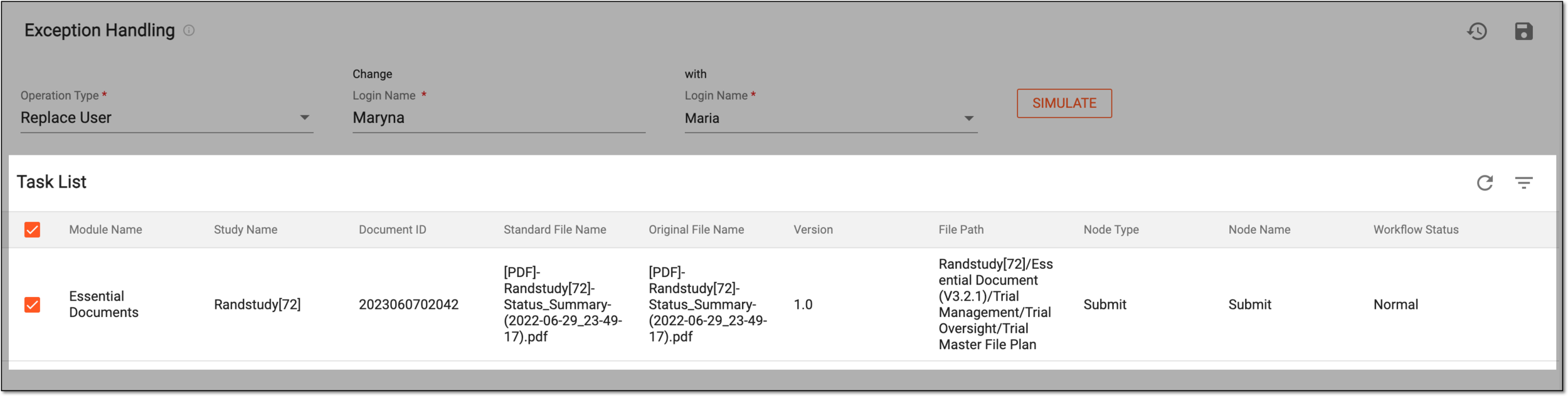 Selecting tasks/files to reassign