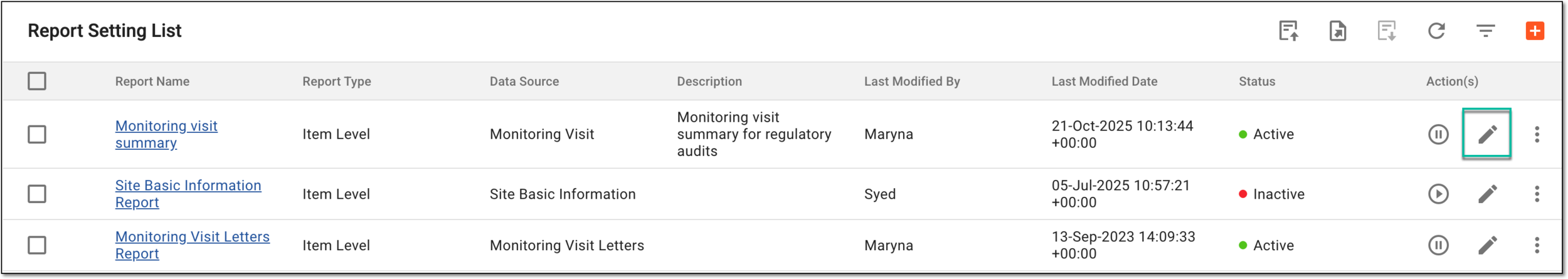 Selecting option to edit on-demand report setting