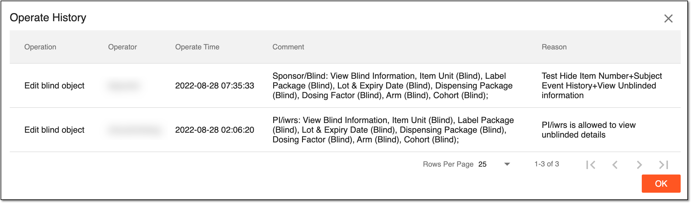 Viewing blind setting operation history