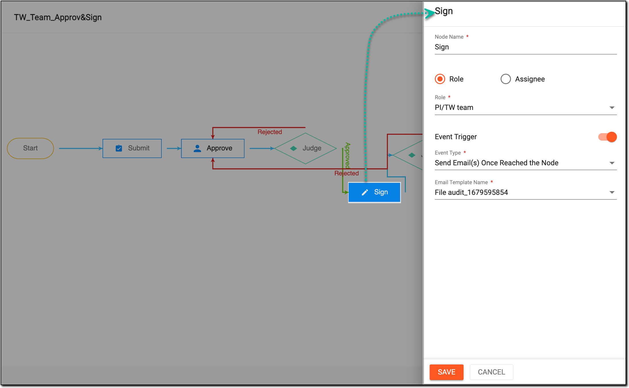 Configuring signature node