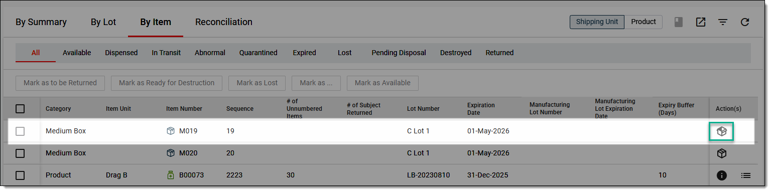 Opened container example after dispensation