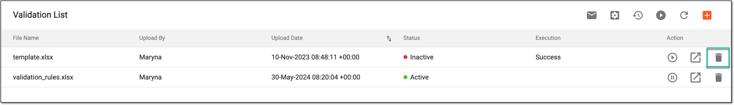 Deleting validation rules template