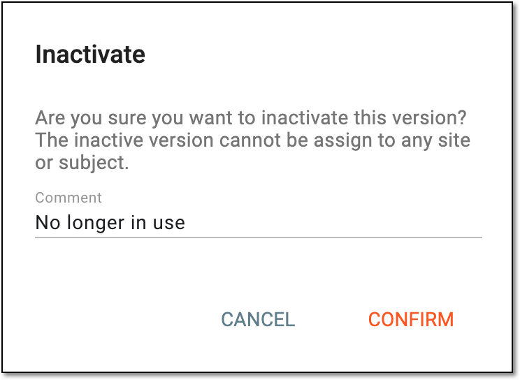 Confirming visit setting version deactivation