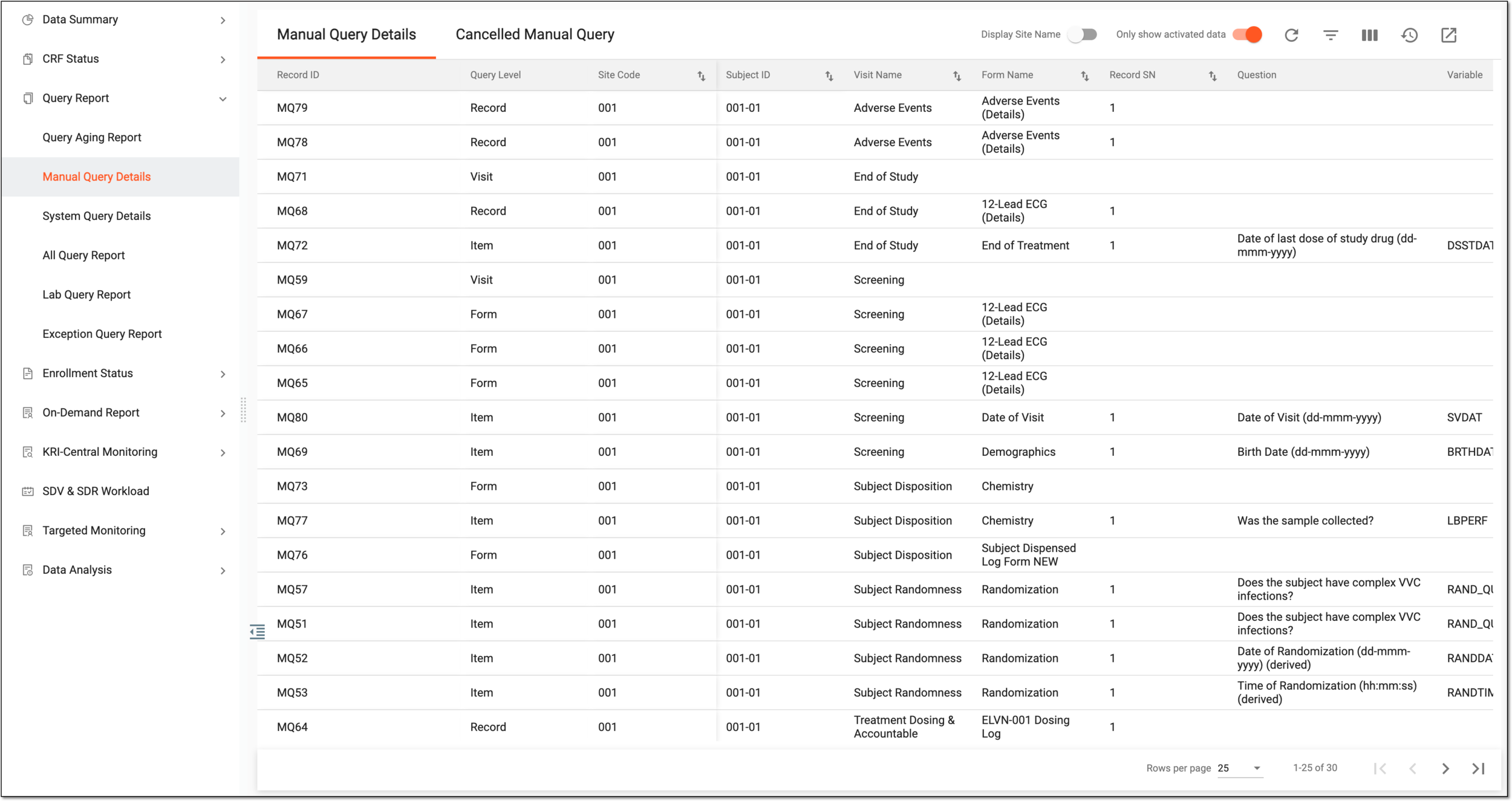 Reviewing manual query details report