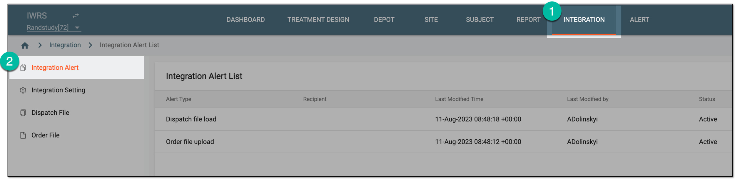 Accessing integration alert list