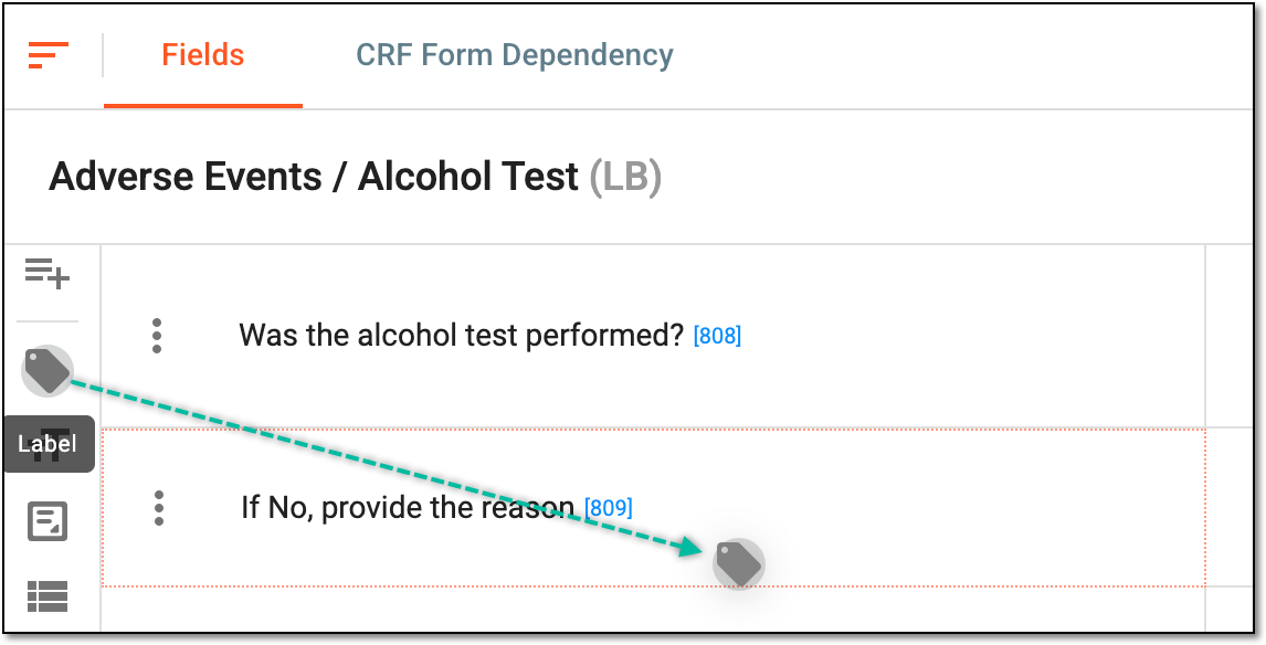 Dragging label item to question