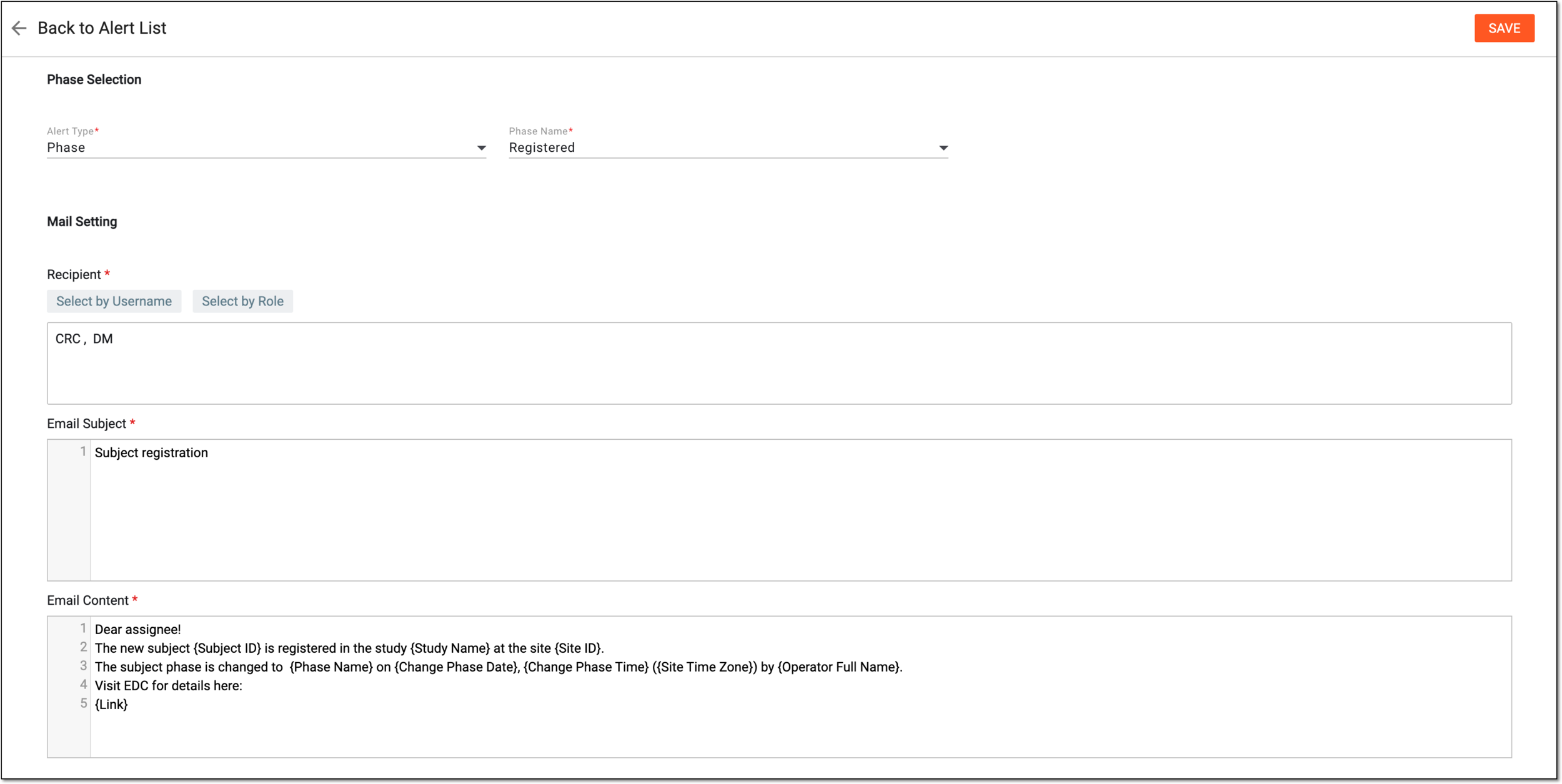 Configuring subject phase alert