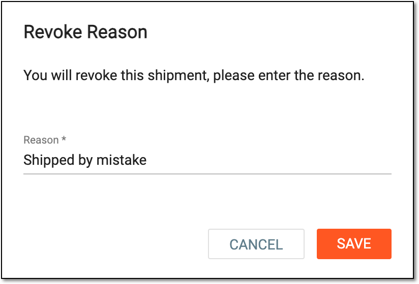 Providing reason for revoking shipment