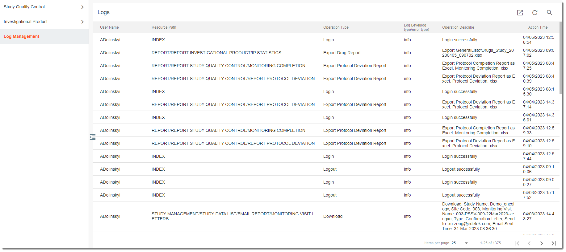 Viewing log management report