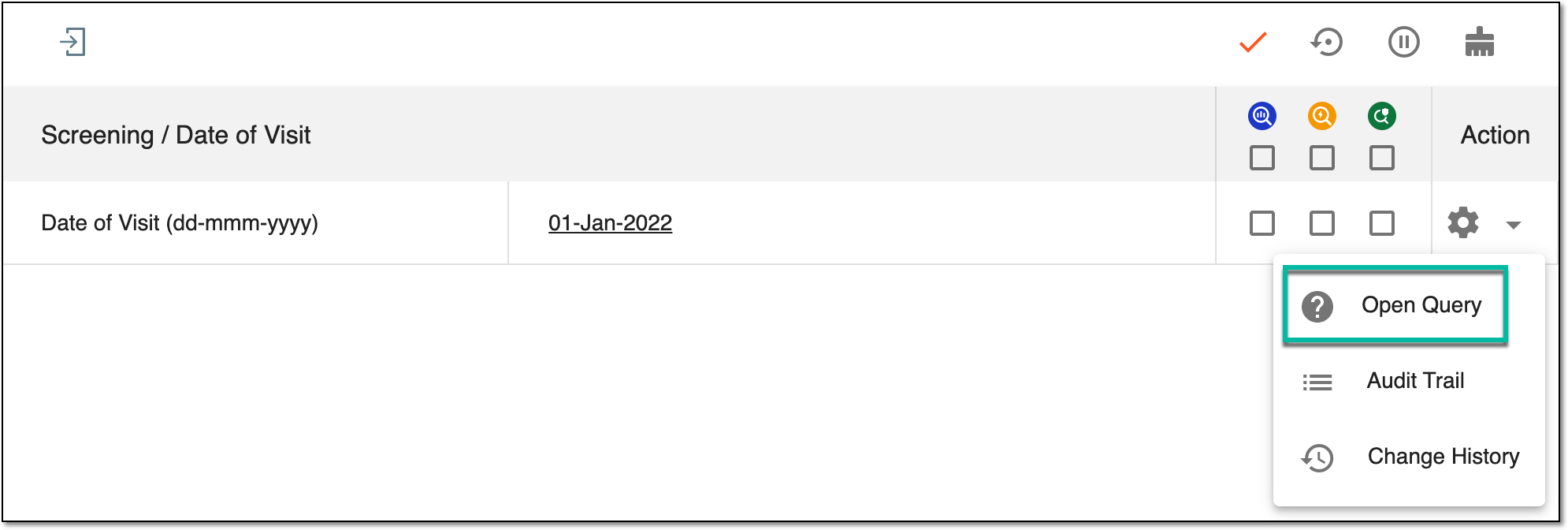 Locating option to open query