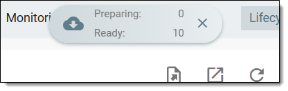Downloads widget showing action items being exported