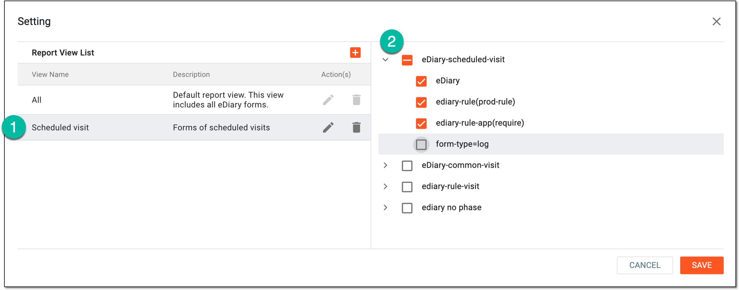 Editing list of included forms