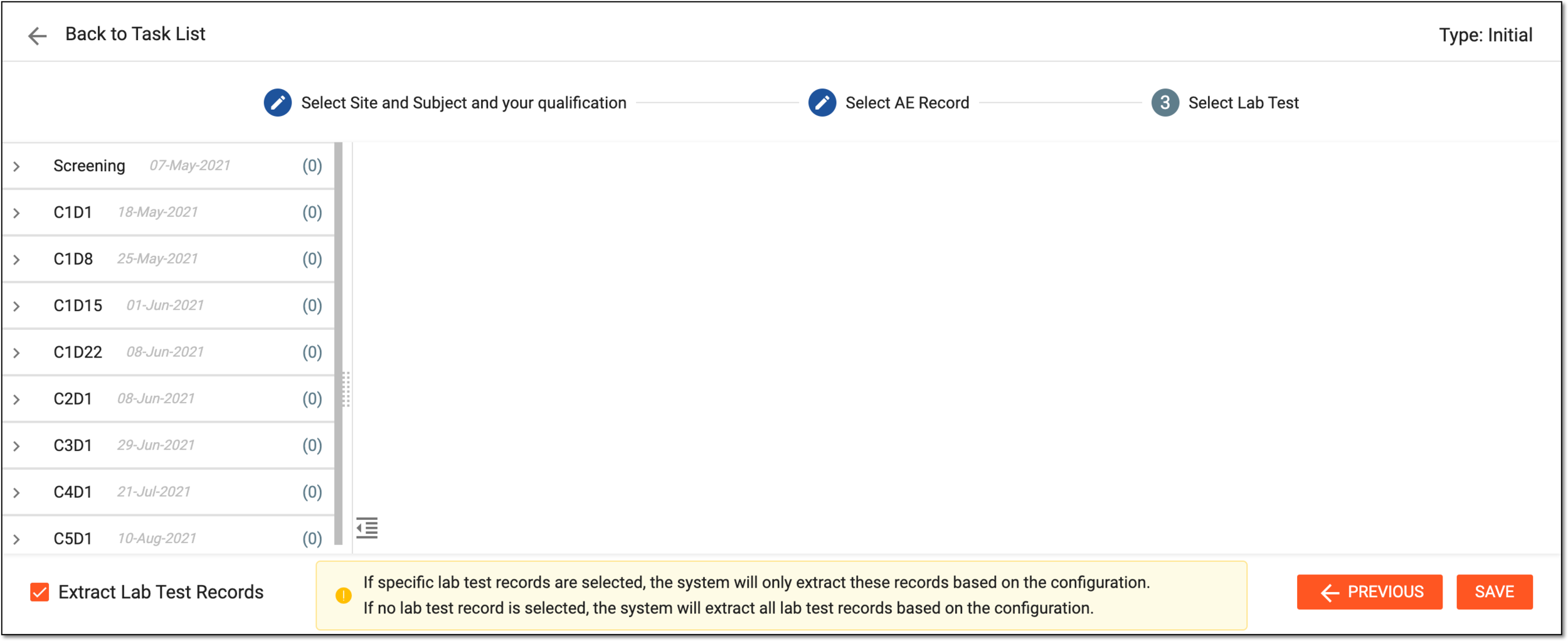 Selecting lab tests to extract data