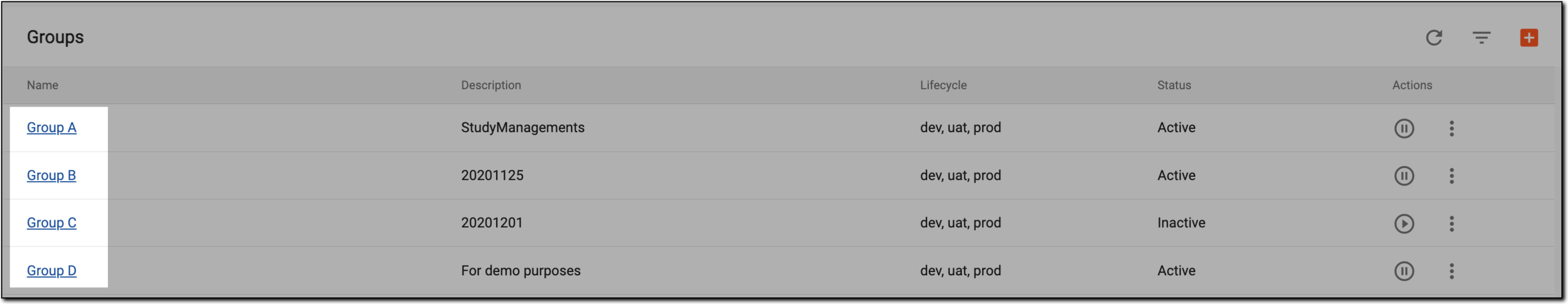 Selecting user group name to access details