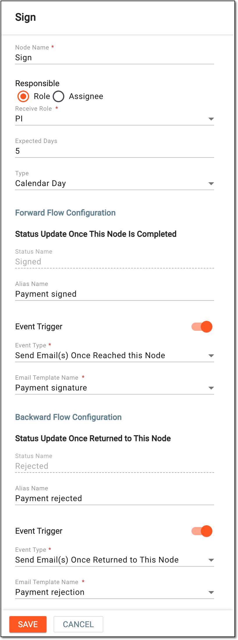 Configuring signature stage of payment workflow